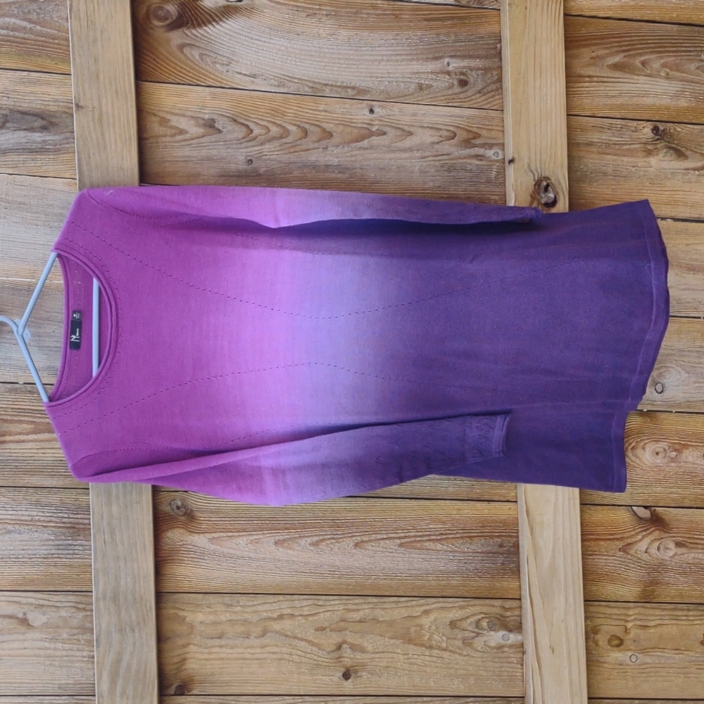 100% merino Neve ombre long sleeve wool dress, purple and magenta tones, EUC